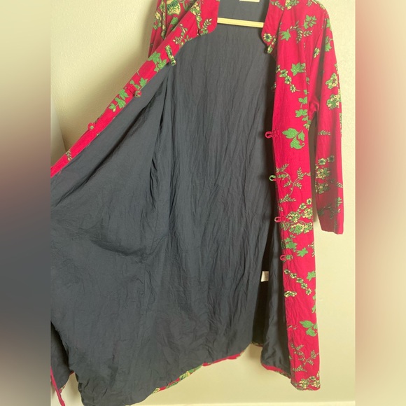 LZJN Women's Cotton linen Trench Coat Floral Print Long Jacket with Pockets 🩷💚 - Picture 8 of 13